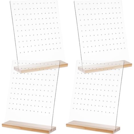 4pièces Présentoir à Boucles Oreilles Transparent avec Socle Bois Amovible pour Rangement et Organisation (1/5)