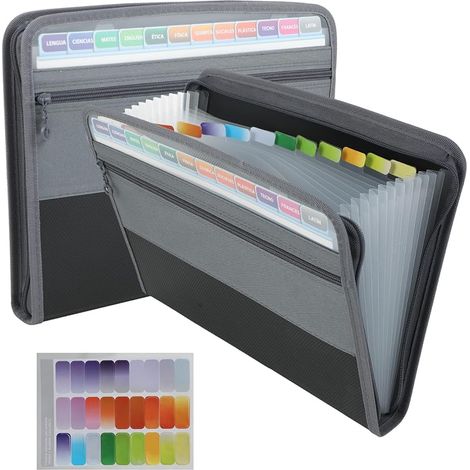 Extensible Pochettes pour Documents13 compartiments Accordéon Classeur - Trieur Document avec Fermeture à Glissière - A4 Trieur Document avec Tasche frontale/Étiquettes adhésives - Noir (1/5)