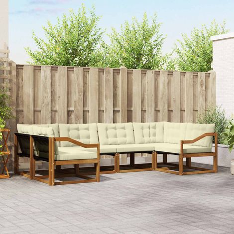 Set di divani da esterno componibile in legno massello di acacia e textilene, naturale e crema, 6 pz, 73.84kg - PANGIVO (1/5)