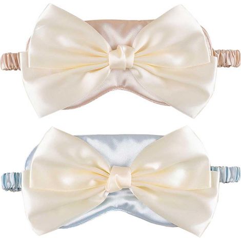 Set aus 2 Schlafmasken mit hübscher Schleife, aus weicher Seide, bequem dank des elastischen Bandes, geeignet für Frauen und Mädchen (rosa und blau).