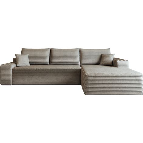Canapé d'angle modulaire 270 cm en velours côtelé camel avec chaise longue, sans montage (1/5)