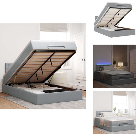 Ottoman-Bett mit Matratze & LEDs Hellgrau 120x200 cm Stoff - Ottoman-Bett - Ottoman-Betten - Bett Mit Stauraum - Polsterbett (1/5)