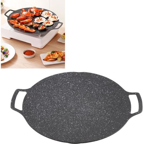 Plancha redonda para parrilla teppanyaki de 36 cm, con revestimiento antiadherente, fabricada en aleación de aluminio, ideal para asar a la parrilla al aire libre y para acampar. Parrilla de gas. (1/5)