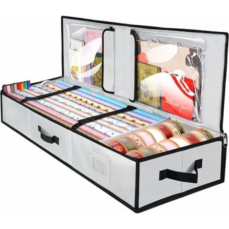 Sac De Rangement Pour Papier Cadeau - Tissu Oxford 600D - Compartiments Flexibles Pour Rubans Et Accessoires - 14 Pouces X 40 Pouces X 6 Pouces - Gris (1/5)