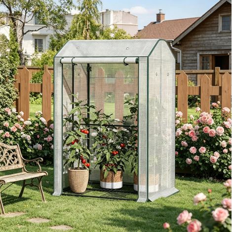 Foliengewächshaus mit Rolltür 100x83x150 cm Weiß OKMYHOME (1/5)