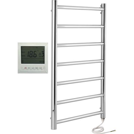 Davos Electric Stainless Steel Towel Rail 600 x 800mm Bathroom Towel Radiator + 7 Day Timer/Thermostat
