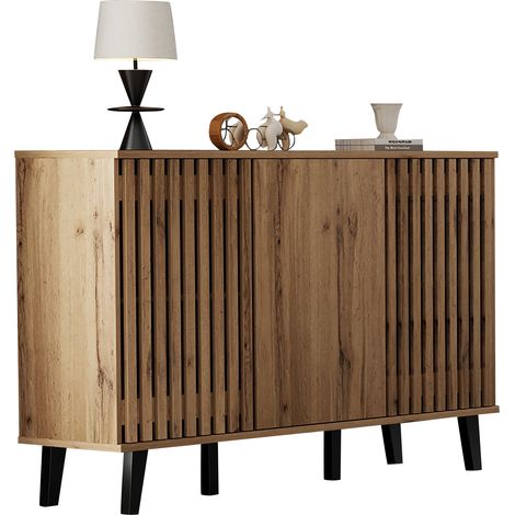 CHICFURN Aparador 150 x 40 x 95 cm de tablero de partículas madera natural y negro (1/5)
