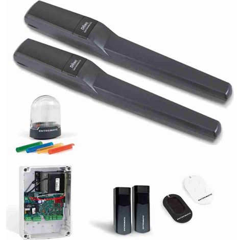 DITEC - Code DITPWR35HL Set für zweiflügelige Drehtore bis 7 m (3,5 m + 3,5 m). Zusammensetzung: 2 PWR35H + 1 LCU40H-Bedienfeld mit integriertem Funkempfänger + 1 Paar LIN2-Fotozellen + 2 2-Kanal-Roll
