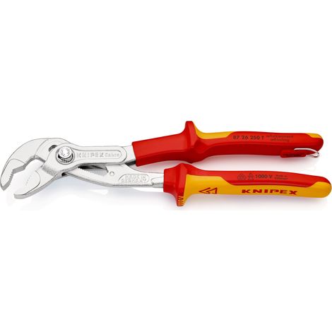 KNIPEX 87 26 250 T BK Cobra® VDE Pinza regolabile di nuova generazione per tubi e dadi, isolata isolante con manici rivestiti in materiali multicomponenti, collaudati VDE con anello di fissaggio isola