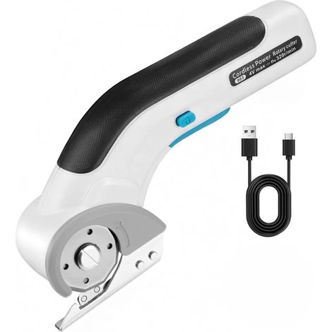 Coupe-Carton Électrique Rechargeable, 4V Ciseaux Électrique Sans Fil, Cutter Rotatif Électrique Universel avec Verrouillage de Sécurité, Max. 8 mm, 320 tr/min, pour Tissu Cuir Moquette Carton Feutre (1/5)