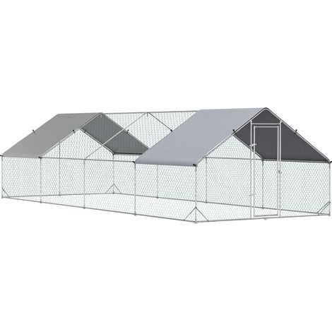 Easycomfort Pollaio da Giardino con Telaio Zincato, Copertura Impermeabile e Rete Esagonale, 3x8x2m, Argento (1/5)