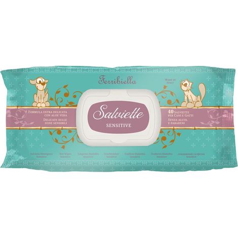 1 pz: Salviette Sensitive extra delicate con Aloe vera specifiche per le zone sensibili di cani e gatti