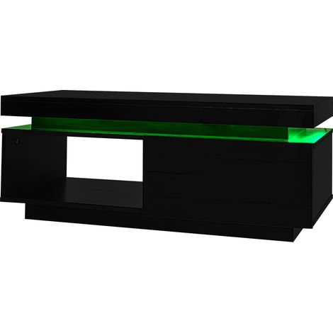 Ensemble meuble TV et table basse noir haute brillance avec éclairage LED (1/5)