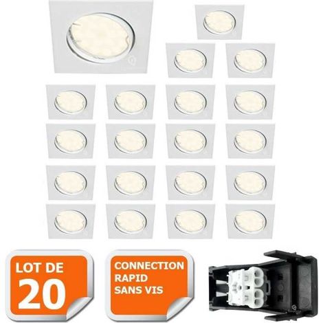 Lampesecoenergie – Lot de 20 spots encastrables orientables LED carrés GU10 230V – 5W équivalent 50W – Angle de diffusion 120° – Installation facile sans vis (1/5)