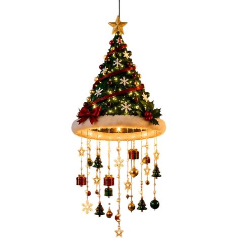 Suspension Lumineuse de Noël LED, Bonnet de Père Noël Décoratif avec Étoiles et Breloques de Noël (1/5)