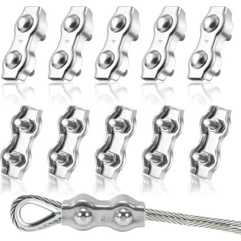 Duplex Clips Serre-Câbles M4 Pince de Câble en Acier Inoxydable 304 pour Fixe 4mm Câble Métalliques Cordes à Linge Voiles de Soleil 8 Pièces (1/5)