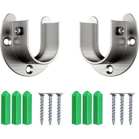 Support Tringle Rideaux,2 PCS Support Tringle Penderie en Forme de U Porte Tringle Rideau Réglable Support de Tige de Bride Support de Barre de Penderie Armoire en Inox Wardrobe Rail Bracket (1/5)