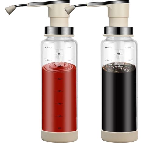 Bouteilles à Sauce 2 Pièces en Verre Réutilisable Étanche Distributeur Sauce Bouteille Miel Café Pour Sirop, Miel, Café Glacé, Liquides de Cuisine, (1/5)