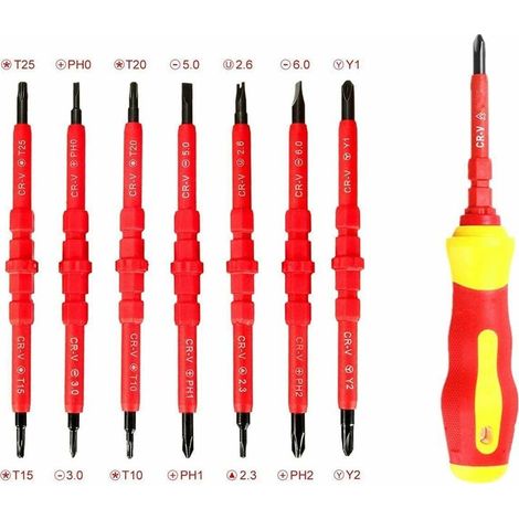 Lot Precision Screwdriver Set, Magnetic Electrician's Screwdriver 7PCS Multifunctional Insulated Screwdriver Multifunctional Flat Cruciform Steel CR-V with Non-slip Handle for Repair (1/4)