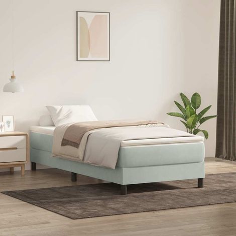 Cadre de lit avec sommier à lattes en velours gris clair 100 x 220 cm sans matelas - PANGIVO (1/5)