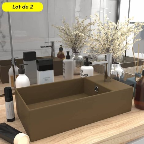 Lot de 2 Lavabos de Salle de Bain Chic & Moderne Marron. SANS Mitigeur (1/5)