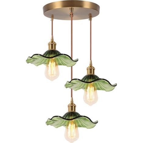 Plafonnier D'Intérieur Vintage Suspension Luminaire En Verre Lustre Rétro 3 Lumières Suspension Moderne Vert