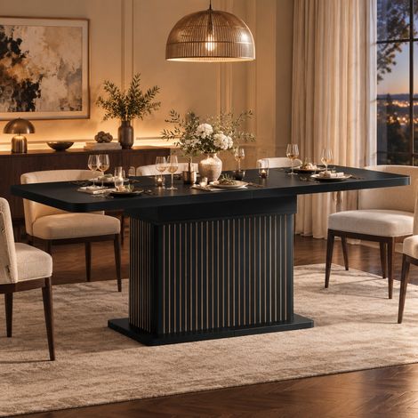 Mesa de comedor extensible 120-160 x 80 cm de MDF y metal negro con almacenaje - CHICFURN (1/5)