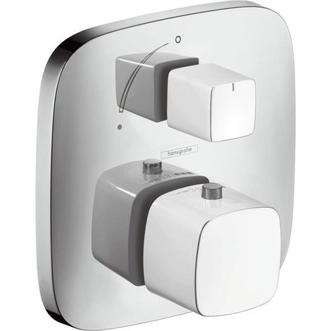 Set finition mitigeur thermostatique encastréavec robinet d'arrêt blc/chromé
