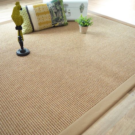 Décoweb – Tapis intérieur/extérieur tissé plat 100% polypropylène – Lombok naturel – Ganse caramel – 80 x 150 cm – Antistatique et résistant à l'usure