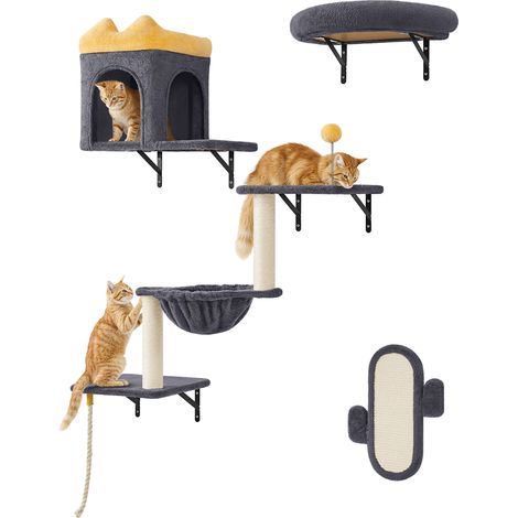 Homevive Estante de Pared para Gatos 4 en 1 Escalera de Gatos con Perca Condominio para Interiores (Gris Oscuro)