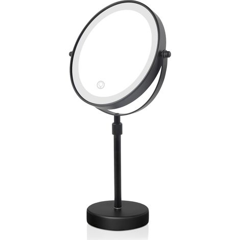 Miroir de table réglable en hauteur Noir Miroir de maquillage avec éclairage Rechargeable Miroir cosmétique avec grossissement 5X, Diamètre 20 cm (1/5)