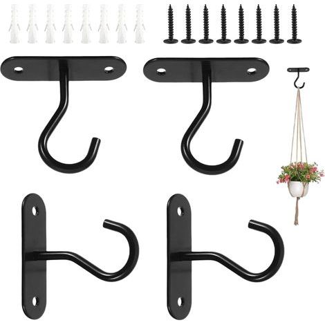 LaBlanc - 4 Sets Wand-Pflanzenaufhänger, Pflanzenhaken zur Wandmontage, schwarze Haken mit Schrauben und Dübeln, zum Aufhängen von Pflanzen, Lampen, Vogelhäuschen