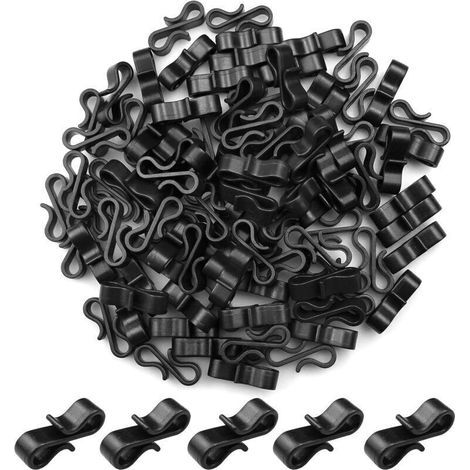 Crochets de gouttière en plastique noir – Lot de 100 pièces, forme S, pour guirlandes lumineuses de Noël et décoration extérieure (1/4)