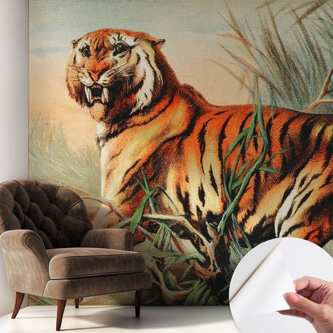 Carta da parati autoadesiva - fotomurale - decorazione parete - stile elegante - decorazione casa - Tigre nella natura 250x250 cm (1/5)