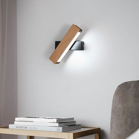 Applique Murale LED Interieur, Moderne Lampe Murale en Bois 360° Rotatif 6500K Lumière Blanche Froide, Applique Murale Créatifs pour Salon, Chambre, Couloir, Bois Naturel [Classe énergétique E] (1/5)