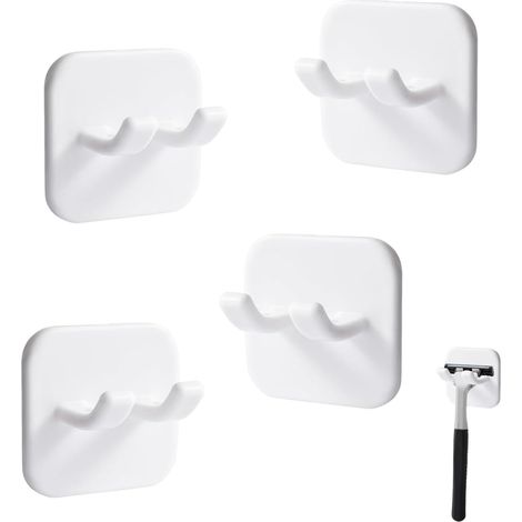 Support de rasoir 4 pièces, sans perçage, auto-adhésif et étanche, pour la douche, la salle de bain, la cuisine, les toilettes et le bureau. (1/5)