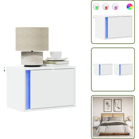 The Living Store Wand-Nachttische mit LED-Leuchten 2 Stk. Weiß - LED-Leuchten (1/5)