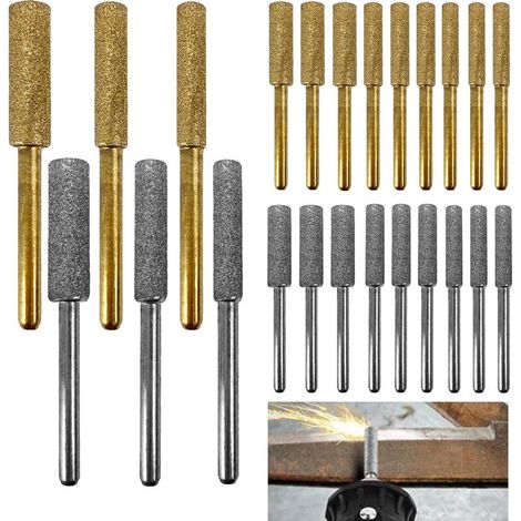 24 Pezzi Affilatore per Catena di Motosega, Affilatrice per Motosega, Dima per Affilatura Catena di Motosega 4.0/4.8/5.5mm, Per Catena di Motosega Strumento di Levigatura e Lucidatura (Oro, Argento) (1/5)