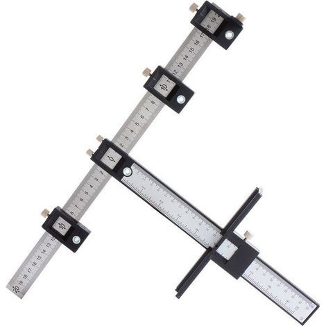 1 guide de perceuse de localisateur de trou, acier inoxydable et ABS, graduations impériales/métriques, réglable en hauteur et profondeur, pour poignées d'armoire (1/5)