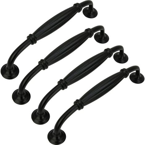 Ein Set aus 4 schwarzen 128-mm-Möbelgriffen: Mattschwarze Aluminiumgriffe, geeignet für Möbel, Schränke und Kommoden, die eine moderne und stilvolle Designlösung für Ihr Zuhause bieten.