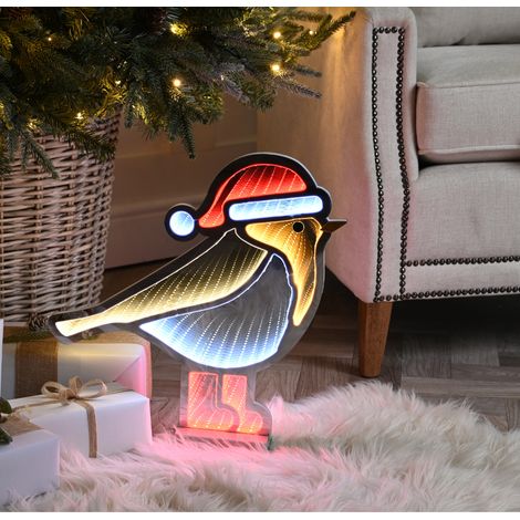 40cm Light up Christmas Robin Infinity Decoration with Red and White LEDs