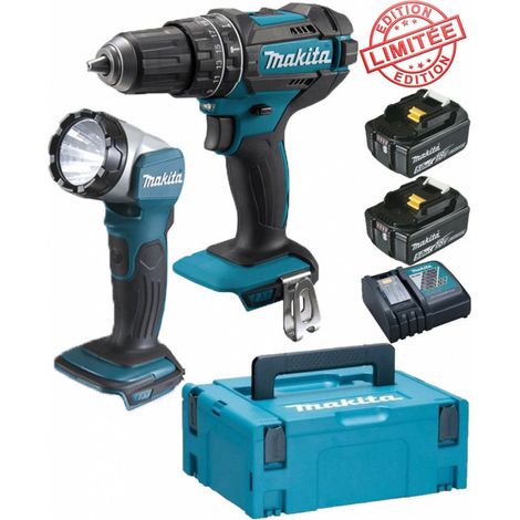 Perceuse visseuse à percussion Makita 18V 62Nm DHP482 + 2 batt 5 Ah + Lampe torche LED DEADML802 MAKITA Edition Limitée (1/2)