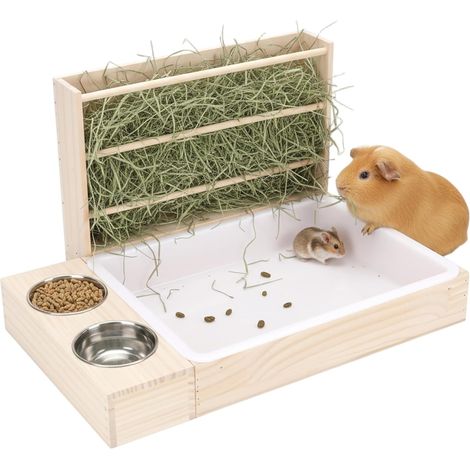Mangeoire à Foin pour Lapin, mangeoire à Foin pour Lapin avec bac litière – Bol Nourriture en Bois pour Cochon d'Inde et Habitat pour Petits Animaux (Lapins, cailles, Hamsters) (1/5)