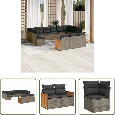 Gartensessel - 13-tlg. Garten-Sofagarnitur mit Kissen Grau Poly Rattan (1/5)