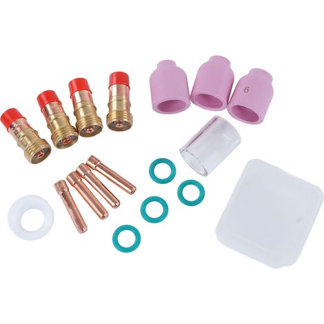 Set mit 17 WIG-Schweißzubehörteilen, Gaslinsendüse, Isolierbecher, Kragen für WP 17 18 26 Pistole, Brennerverbrauchsmaterialien. (1/5)