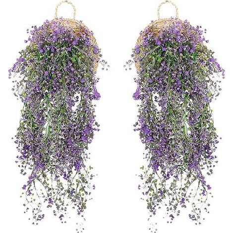 2 Pièces Panier Suspendu Fleur Artificielle, Fleurs Artificielles sur Mur, Fleurs Suspendues, Fleurs Artificielles pour Salon, 85cm Plantes Artificielles Suspendues pour Maison, Jardin(Violet) (1/5)