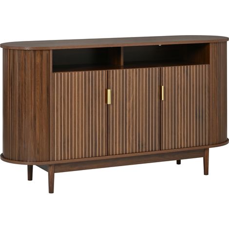 Sideboard 140x40x78 cm in Nussbaumoptik mit 3 Türen, MDF/PB und Kiefernholzfüßen (1/5)