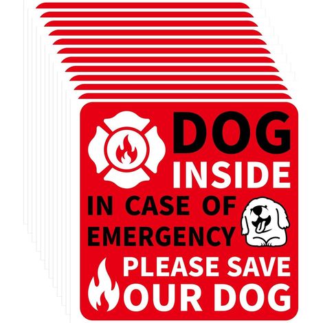 12pcs Dog Inside Autocollant Secours Incendie, 9x9cm Étanche Autocollant Sécurité d’Alerte pour Animaux en Urgence pour Maison Fenêtre Porte Aide Pompiers à Localiser Animaux en Cas d’Urgence (1/5)
