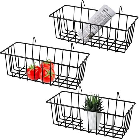 Set mit 3 hängenden Drahtkörben zur Wandmontage, Aufbewahrungs- und Präsentationskörbe für Küche, Wohnaccessoires und Topfpflanzen, schwarz (1/5)