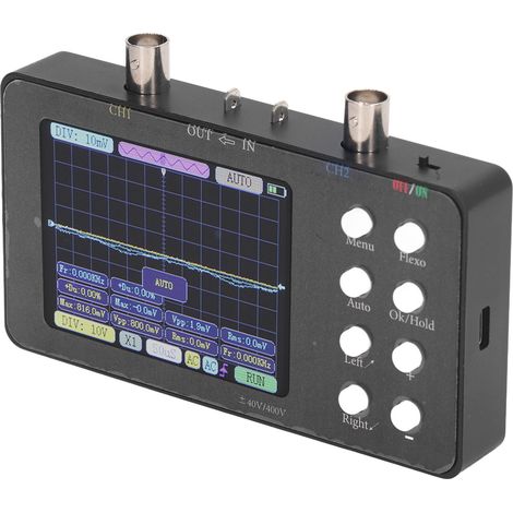 Oscilloscope numérique portable à 2 canaux, générateur de signaux, bande passante de 2 MHz, fréquence d'échantillonnage de 50 MHz, écran LCD rétroéclairé de 3,2 pouces. (1/5)